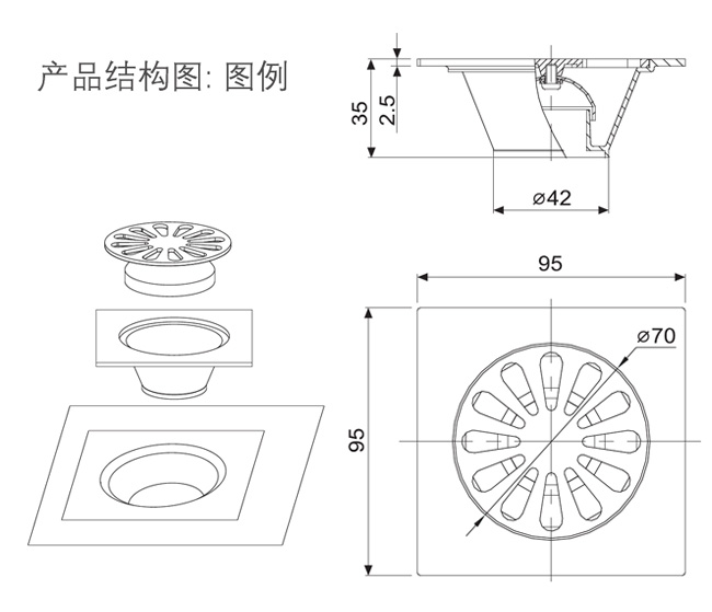 HF-2875 地漏安装尺寸图